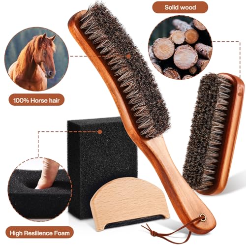 4 Pcs Horsehair Felt Hat Brush Kit with Cleaning Sponge Cowboy Clean Hat Wood Fedora Hat Cleaning Set Baseball Cap Lint Brush Remove Dust for Hair Furniture Suits Clothes(Style D) - view 2