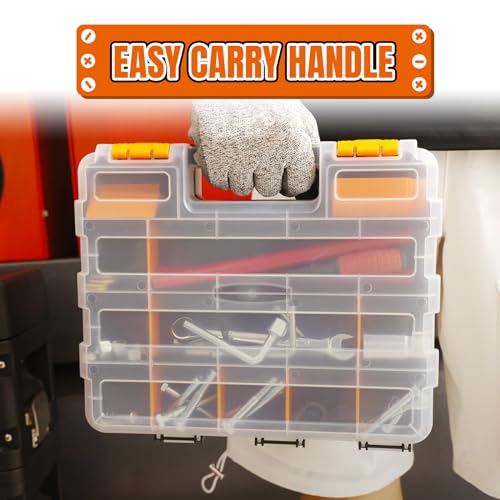Tool Box with Transparent Lid, Double Side 34-Compartments Organizer Box with Removable Dividers for Hardware, Screws, Bolts, Nails, Beads, Jewelry and Fishing Accessories, Orange, 4 Pack - view 7