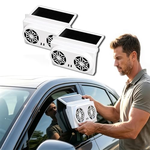 Solar powered car ventilator fan, solar powered car window fan (white2)