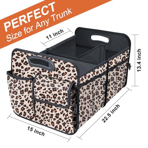Trunk Organizer, Collapsible Trunk Organizers and Storage, Car Accessories for Women and Men, Multi-Compartment Trunk Storage Organizer for SUV, Car, Mini-Van, Leopard Print - view 5