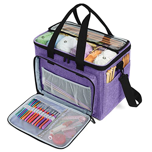 Knitting Bag, Yarn Storage Organizer Crochet Bag Tote, Purple