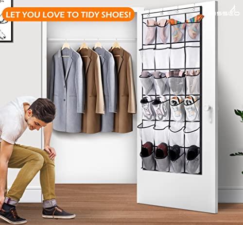 Over The Door Shoe Organizer 24 Large Mesh Pockets, White - view 2