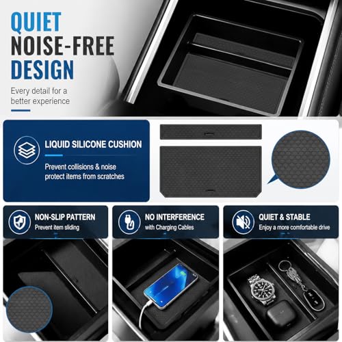Tesla Model Y Juniper 2025-2026 13-Piece All-Weather Floor Mats & Double-Layer Center Console Organizer – Full Interior Protection & Smart Storage (Not for Standard) - view 4