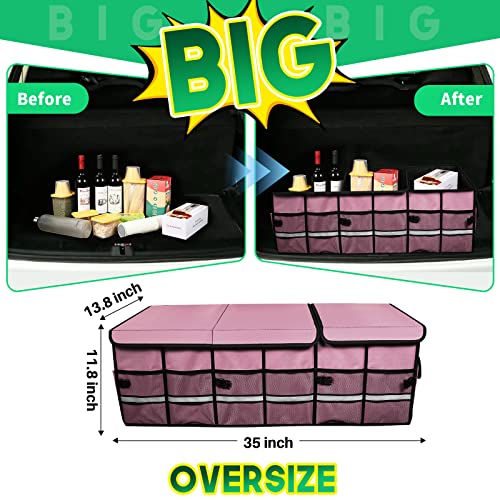 Big Car Trunk Organizer, Cargo Organizer SUV Trunk Storage Non Slip Bottom Waterproof Collapsible Durable Multi Compartments-(Oversize,Pink) - view 3