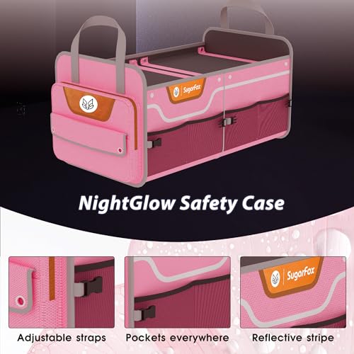 Car Trunk Organizer for SUV, 70L Heavy Duty Waterproof Trunk Organizer, Foldable Vehicle Organizer with Anti-Slip Base, 24”x13.8”x11.8”, Pink-M003 - view 5