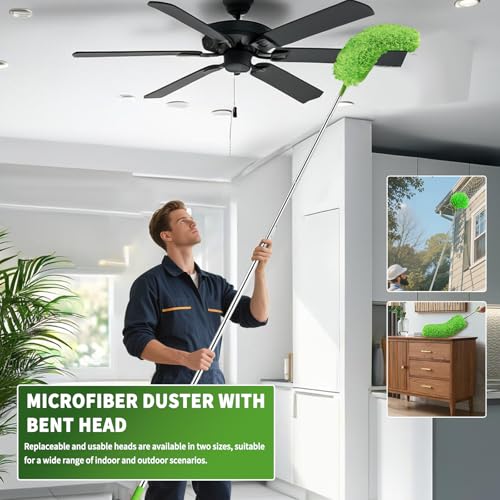 Cobweb Duster with Extension Pole,Washable Cleaning Duster Set with 2 Duster Heads,Corner Brush,15-110-Inch Telescoping Pole for high Ceiling Fans, Long Duster for High Ceilings,Spider Web Brush - view 6