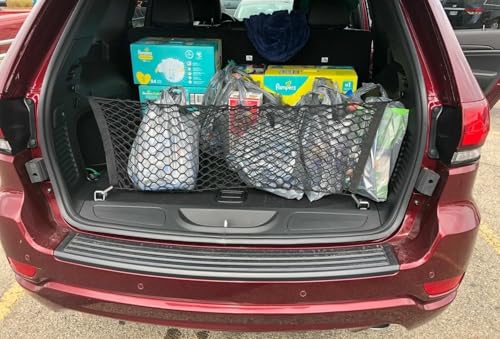 Rear Trunk Organizer Cargo Net for Jeep Grand Cherokee 2011-2021 – Envelope Style Cargo Net for SUV – Premium Mesh Elastic Car Trunk Organizer – Compatible with Grand Cherokee