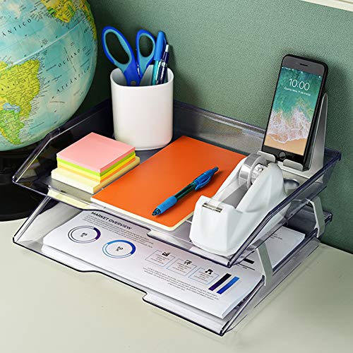 Facility 2 Tier Letter Tray, Side Load, Letter Size/A4, Desktop File Organizer, Plastic (Clear Crystal Color) - view 3