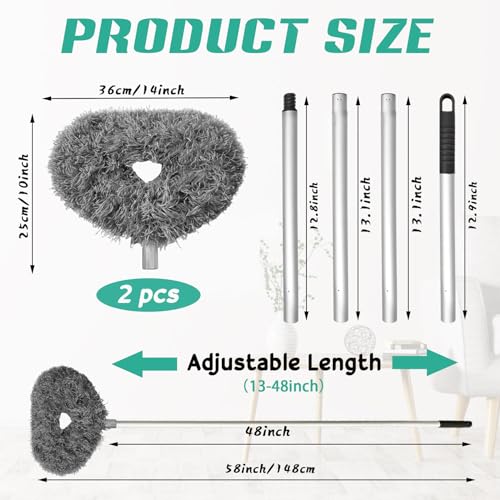 Ceiling Fan Cleaner Duster,Reusable Microfiber Ceiling Fan Blade Cleaner Duster with Extendable Long Handle Removable 13 to 48 in for Cleaning Bookshelves,Door,Window Top (Gray) - view 2