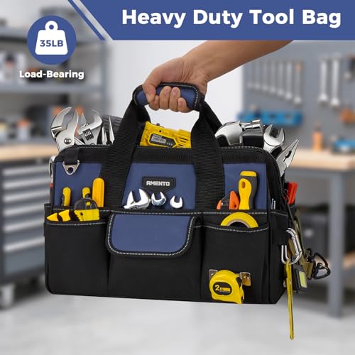 16-Inch Heavy Duty Tool Bag, 22 Pockets Empty Tool Box Organizer Storage, Soft Large Tote Toolbox Organization Portable Handle Carry Drill Toolbag for Handyman Home DIYer, Dad Men Gifts, Blue - view 4