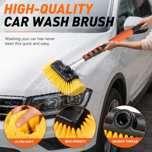 Car Wash Brush, 16FT Telescopic Car Wash Brush with Long Handle, 12-Inch Soft Bristle Car Cleaning Brush for Cleaning Car, RV, Truck, Boat, Solar Panels - view 3