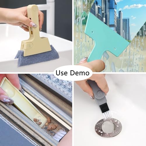 Window Track Cleaner Tool, 3Pcs 4-in-1 Groove Cleaning Brush (with Bristle Brush, Gap Dustpan, Scraper) + 4pcs Replacement Cloth, Washable Cleaning Gadgets for Sliding Door, Sill, Car Vents - view 5
