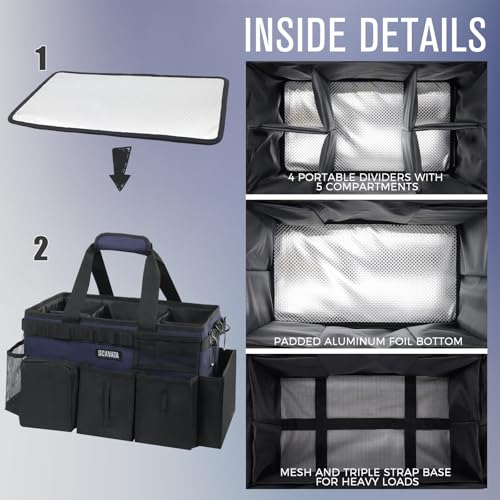 Wearable Cleaning Caddy Bag, Cleaning Caddy Supplies Organizer with Handle & Shoulder Straps for Housekeepers, Under Sink & Car Cleaning Tool Organizers with 4 Foldable Divider Navy (DarkBlue) - view 4