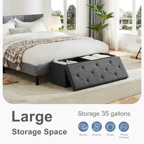 43 Inch Foldable Storage Ottoman Bench, Large Ottoman with Storage - view 4