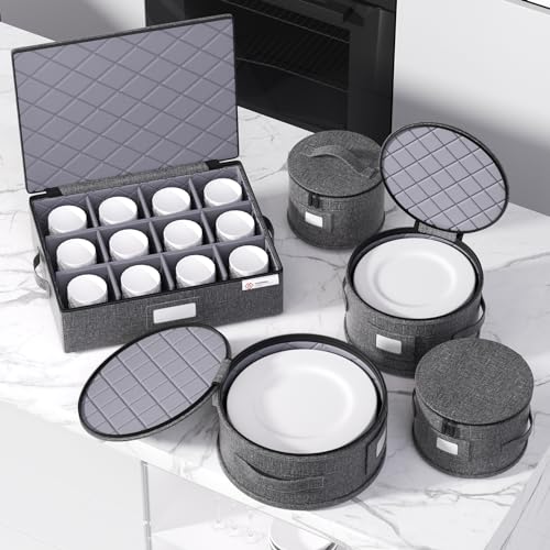 China Storage Containers Hard Shell Box for Moving Dishes, Plate, Wine and Glasses, Dinnerware, Mugs, Saucers Quilted Organizer Dividers for Packing Fine China Storage Containers 5Piece Grey - view 5