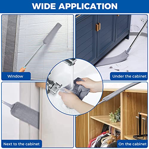 Retractable Gap Dust Cleaner Cleaning Tools with 2 Microfiber Dusting Cloths Long Handle 60inches Washable and Retractable Duster Brush for Cleaning Under Appliances Furniture Couch Fridge - view 3
