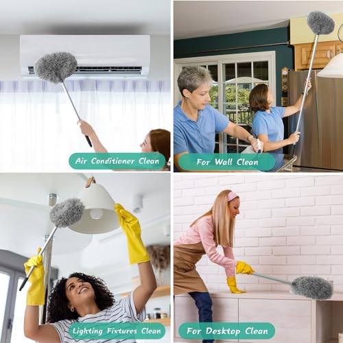 Ceiling Fan Cleaner Duster,Reusable Microfiber Ceiling Fan Blade Cleaner Duster with Extendable Long Handle Removable 13 to 48 in for Cleaning Bookshelves,Door,Window Top (Gray) - view 6
