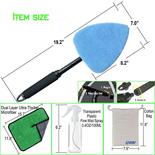 Windshield Cleaner Tool Car Window Cleaning Wand Glass Microfiber Brush Bigger Pad Thicker Softy Cloth, with Towel Spray Bottle Cloth Bag Kit TTL 6Pcs - view 5