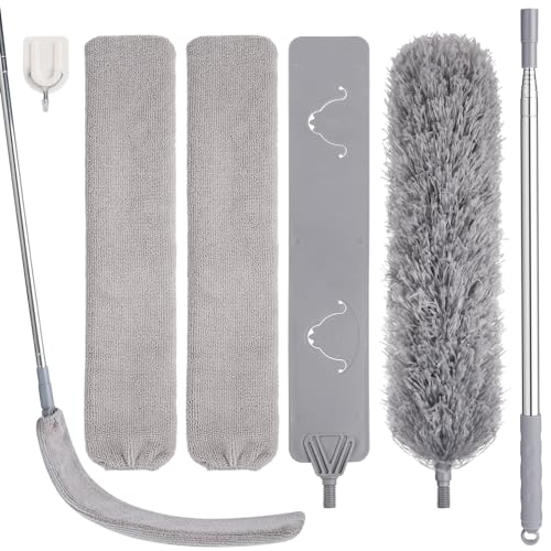 Feather Duster Set (4 Pieces), 30-100 inch Microfiber Retractable Gap Duster for Cleaning Ceilings, Furniture Refrigerators and Under Sofas