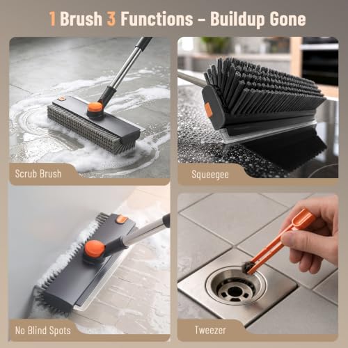3 in 1 Floor Scrub Brush with Long Handle & Squeegee Tweezer: Up to 54" - view 3