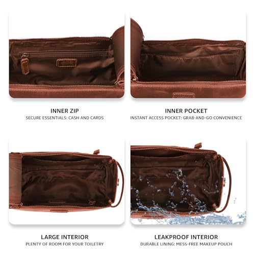 Genuine Leather Toiletry Travel Bag For Men & Women, Red - view 6