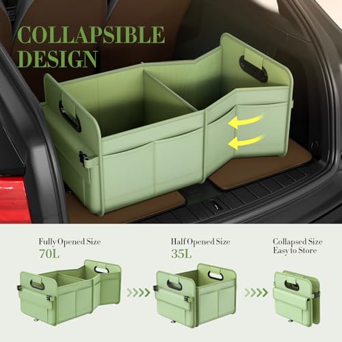 Trunk Organizer For Suv & Sedan,Car Organizers and Storage, Waterproof Collapsible & Adjustable Straps,70L Sturdy Car Organization for Car Accessories, Tools,Sundries,2-3Compartment（Green - view 5