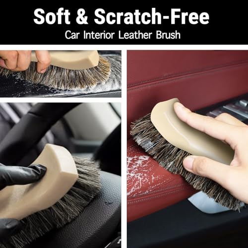 Long Bristle Horse Hair Brush for Leather Car Interiors, Brown - view 4