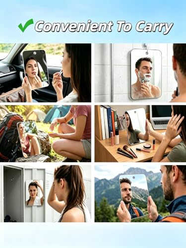Shower Mirror for Shaving,(1 Pcs 11.2x8.2 Inch) Shaving Mirror Holder NO-Drilling Waterproof, Small Wall Mounted Bathroom Accessories Camping Hanging Men - view 7
