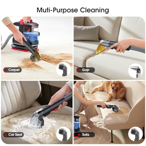 Portable Carpet and Upholstery Cleaner, 15Kpa Spot Cleaner Machine for Pets, Stain Remover for Sofa, Area Rugs, Couches and Car, Carpet Cleaner Machine with Cleaning Solution & Self-Cleaning System - view 5