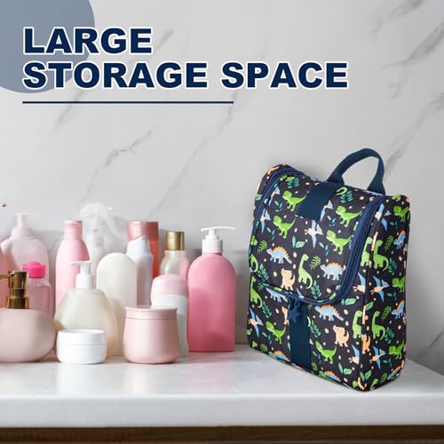 Cute Cartoon Hanging Kids Toiletry Bag Children Travel Cosmetic Makeup Organizer Wash Bag Shower bag Over Night Bag Camping Shaving Kit Bag for Boys & Girls (Dinosaurs) - view 6