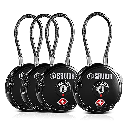 Quality TSA-Approved 3-Digit Combination Cable Travel Luggage Locks for Rifle Bag Firearm Gun Case Accessories Ammo Boxes Outdoor Storage, Obsidian Black, 4-Pack