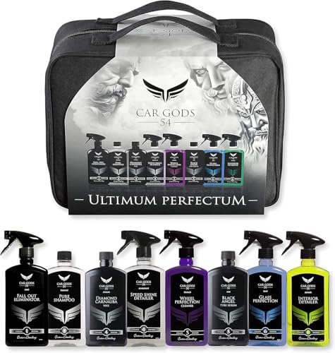 8 Piece Car Cleaning Detailing Kit - Shampoo - Carnauba Wax - Wheel Cleaner - Shine Detailer - Fallout Eliminator - Tyre Serum - Interior Detailer - Glass Cleaner