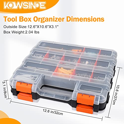 Double Side Tool Organizer, Hardware Storage Box, 34-Compartments Small Parts Organizer with Removable Dividers for Screws, Nuts, Nails, Bolts - view 2