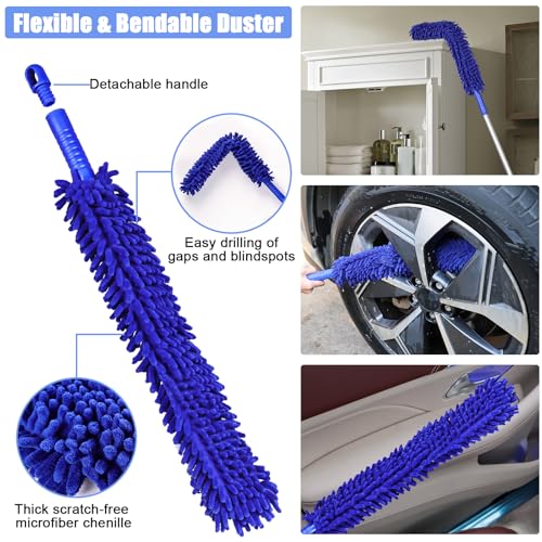 62" Microfiber Car Wash Brush with Long Handle Car Washing Mop Kit Mitt Sponge Car Cleaning Supplies Duster RV Washing Car Brushes, 1 Chenille Scratch-Free Replacement Head (Blue&Yellow) - view 4