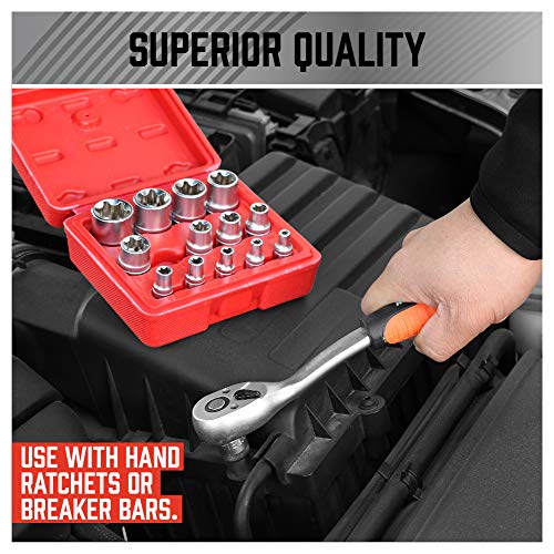 14-Piece E-TORX Socket Set - Premium Female Torx Socket Set, Ultimate Torque Star Sockets, External Torx Sockets, E4 E5 E6 E7 E8 E10 E11 E12 E14 E16 E18 E20 E22 E24 - view 6
