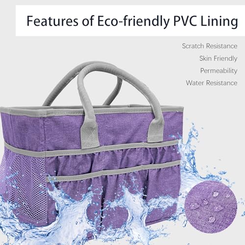 Craft Organizer Tote Bag – Craft Caddy with 2 Mesh Side Pockets & Front Elastic Pockets, Foldable Large Capacity Supply Storage Bag for Sewing, Knitting, Painting, and Travel (Purple) - view 4