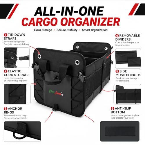 Car Trunk Organizer for SUV, 75L XL Collapsible Cargo Storage with Removable Dividers, Non-Slip Bottom, Tie-Down Straps, Heavy Duty 600D Oxford for Groceries, Tools & Car Accessories - view 2