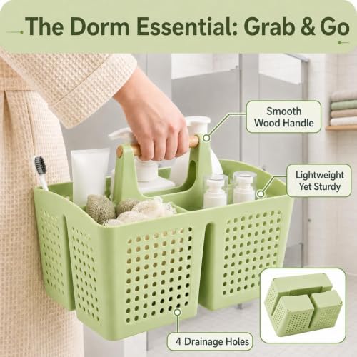 Portable Shower Caddy Basket with 3 Compartments and Handle, Grass Green - view 4