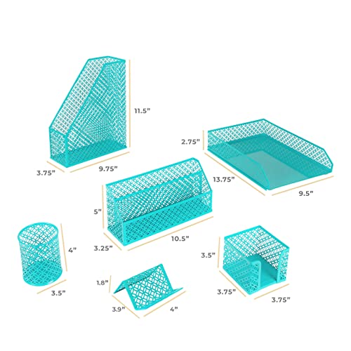 Dark Teal Desk Organizer Set 6 Piece | Mail Sorter Organizer Countertop with Standing File Organizer | Mesh Pen Holders Desktop Office Set - view 6