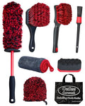 8PCS Wheel Cleaning Kit with Microfiber Brush & Rubber Grip Tire Brush, Twist Loop Drying Towel, Detailing Brush, Applicator for Car Rim and Tire Care