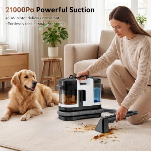 Portable Carpet Cleaner Machine, 21Kpa Handheld Upholstery Cleaner Machine with Self Cleaning und Large Tank, Deep Cleaning Shampooer for Furniture, Couch, Rug, Car, Pet Stains, White - view 2