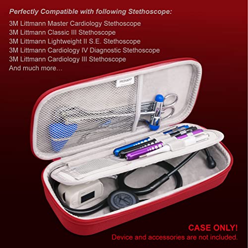 Hard Stethoscope Case, Large Stethoscope Carrying Case with ID Slot, Compatible with 3M Littmann/ADC/Omron/MDF Stethoscope Includes Mesh Pocket for Nurse Accessories (Fire Red) - view 3