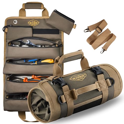 Ryker Heavy Duty Roll Up Tool Bag Organizer w/Detachable Pouches, Gift Men