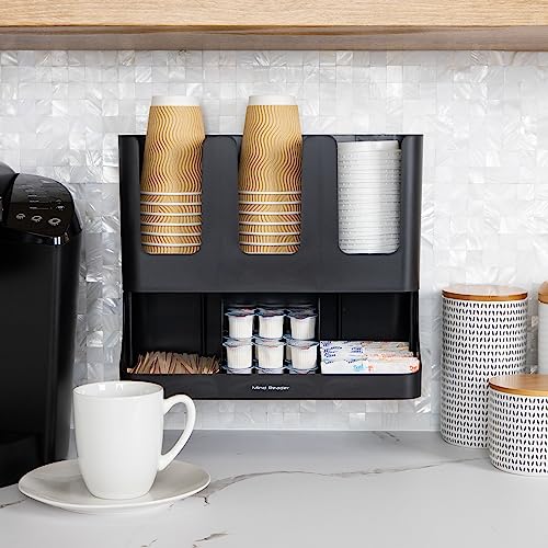 Condiment Station, 13 Inch Countertop Coffee Bar Organizer with 6 Compartments, Storage Caddy for Cups, Lids and Packets, Plastic, Black - view 6
