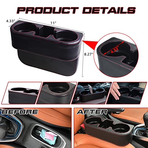 Car Seat Seam Wedge Storage Leather Organizer Cup Holder Coin Side Pocket Console Cover Drink Cell Mobile Phone Mount Stand Holder Glove Box w/2Pcs Car Seat Hook + 2Pcs Cup Holder Coaster - view 4