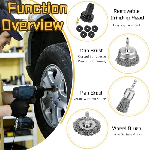 Wheel Hub Cleaning Tool, Brake Rotor Resurfacing Kit - 5 Pads & Coarse Carbon Steel Crimping Wire Wheel Brush, Rust Removal Tool for Car Repair - view 3