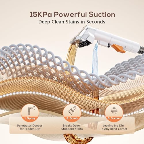 Portable Carpet & Upholstery Spot Cleaner Machine,15Kpa Deep Carpet Cleaner Machine for Rug, Pet, Couch, Car, Handheld Couch Cleaner with 2 Size BrushHead & Self-Cleaning System for Stairs & Furniture - view 2