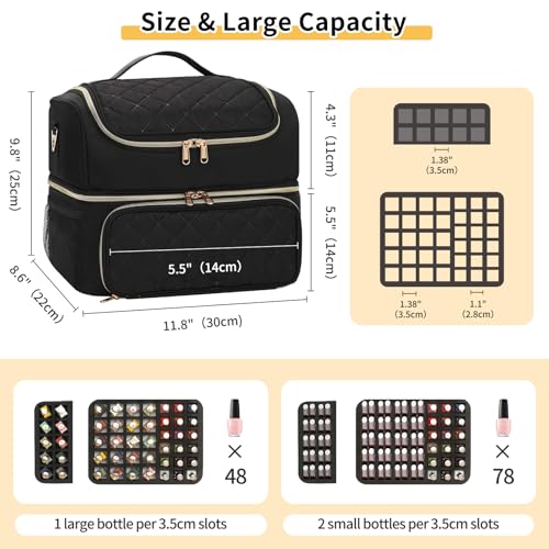 Nail Polish Organizer & Storage Bag for 48 Bottles & Full-Size Lamp, Double-Layer Travel Case Box for Nail Supplies, Manicure Kit & Pedicure Tools (Black, 48 Slots) - view 4