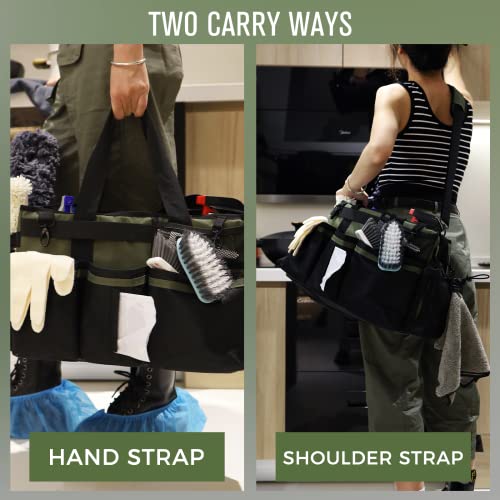 Wearable Cleaning Caddy Organizer with Handle & Shoulder Straps for Housekeepers, Under Sink & Car Cleaning Tool Organizer Bag with 4 Foldable Dividers (Green) - view 6