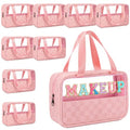 9 Pcs Translucent Makeup Bag Clear Travel Organizer, Pink Checkered